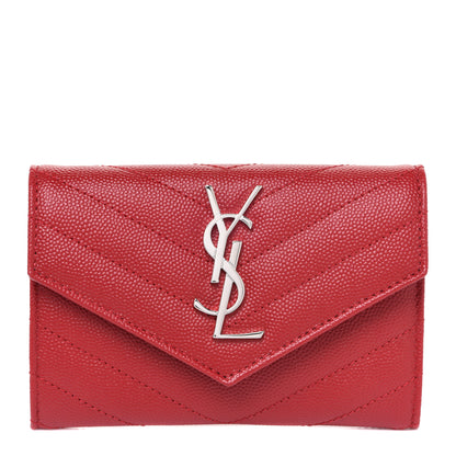 Saint Laurent Grain De Poudre Matelasse Chevron Small Monogram Envelope Wallet Rouge Eros 1 of 6