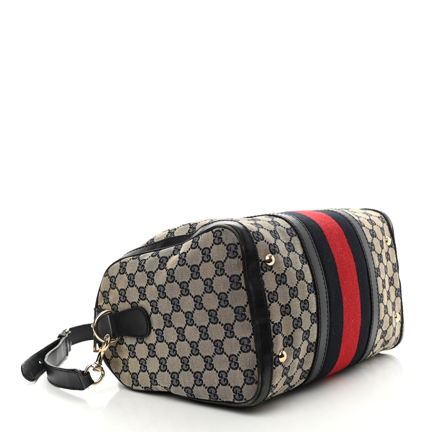 Gucci Monogram Selleria Calfskin Vintage Web Medium Boston Beige Blue 4 of 13