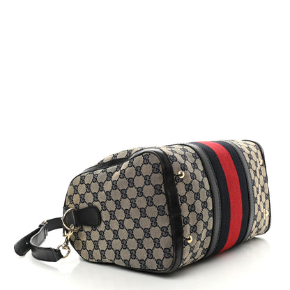 Gucci Monogram Selleria Calfskin Vintage Web Medium Boston Beige Blue 4 of 13