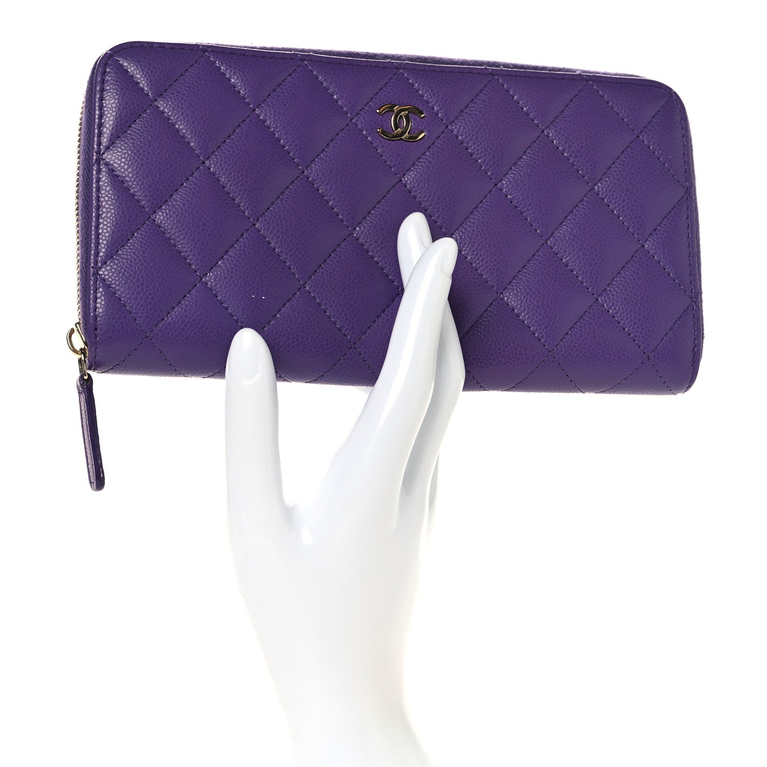 シャネル　ロングウォレット　パープル Chanel Caviar Quilted Large Gusset Zip Around Wallet Purple