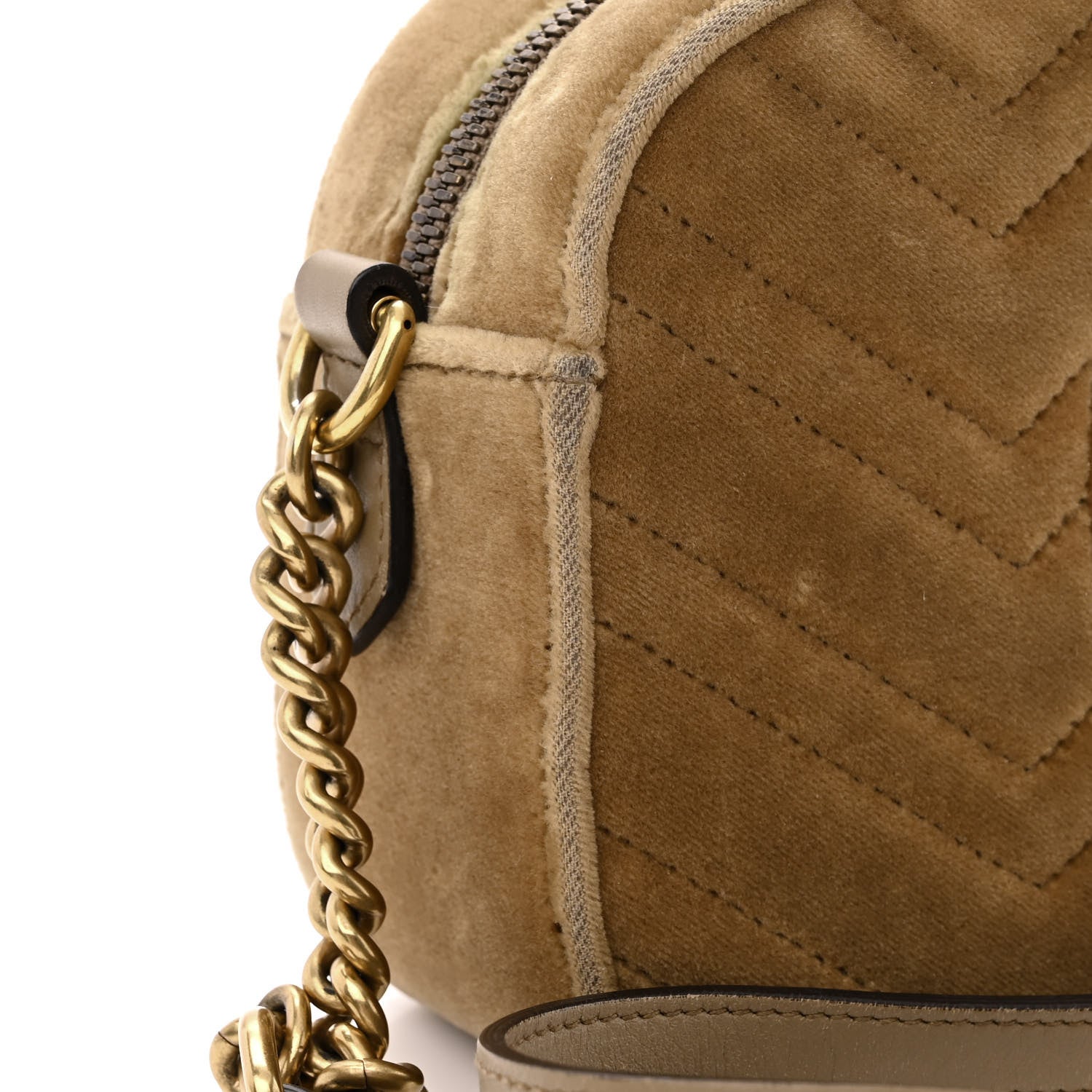 Gucci Velvet Matelasse Small GG Marmont Chain Shoulder Bag Taupe 12 of 14