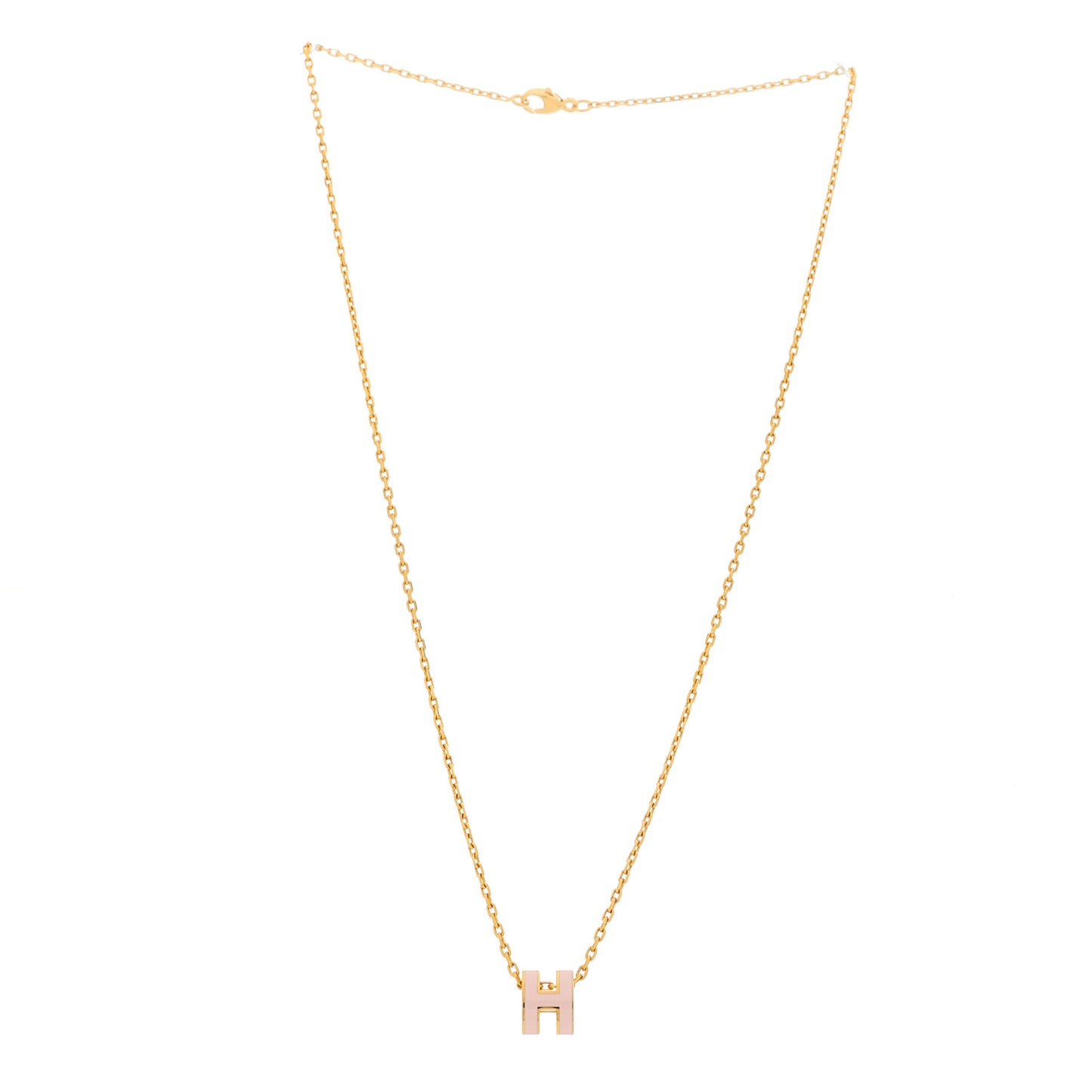 Lacquered Gold Mini Pop H Pendant Necklace Rose Dragee