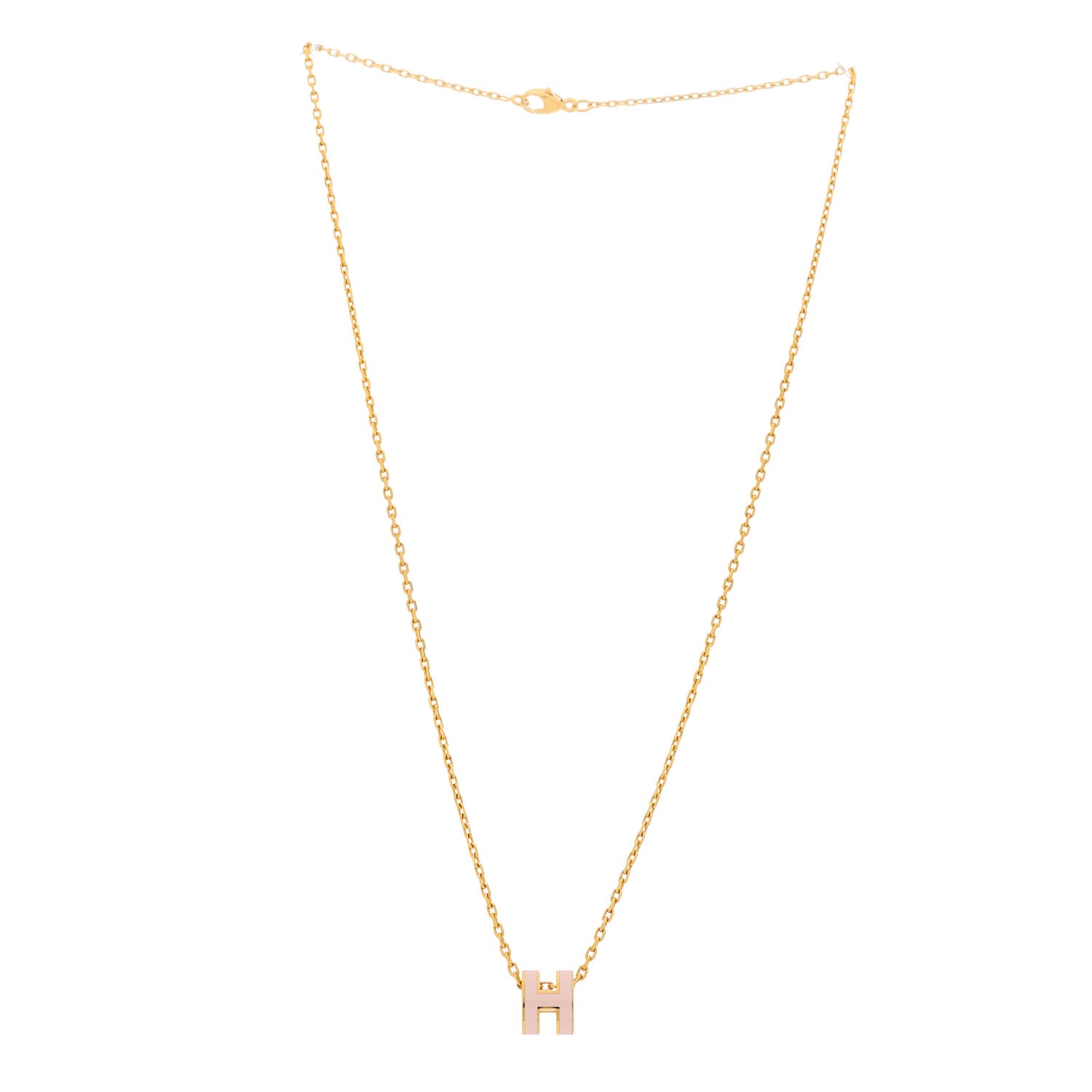 Hermes Lacquered Gold Mini Pop H Pendant Necklace Rose Dragee 4 of 7