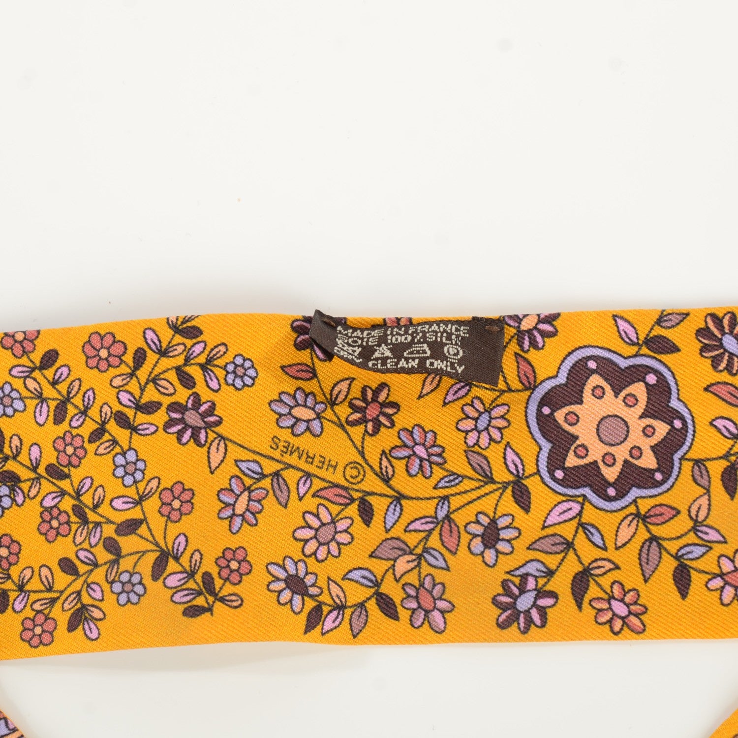 Hermes Silk L'Arbre De Vie Twilly Jaune D'or Mauve Brun 2 of 4