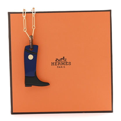 Hermes Permabrass Buffalo Horn Lacquered Boot Necklace Bleu Imperial Black 7 of 7