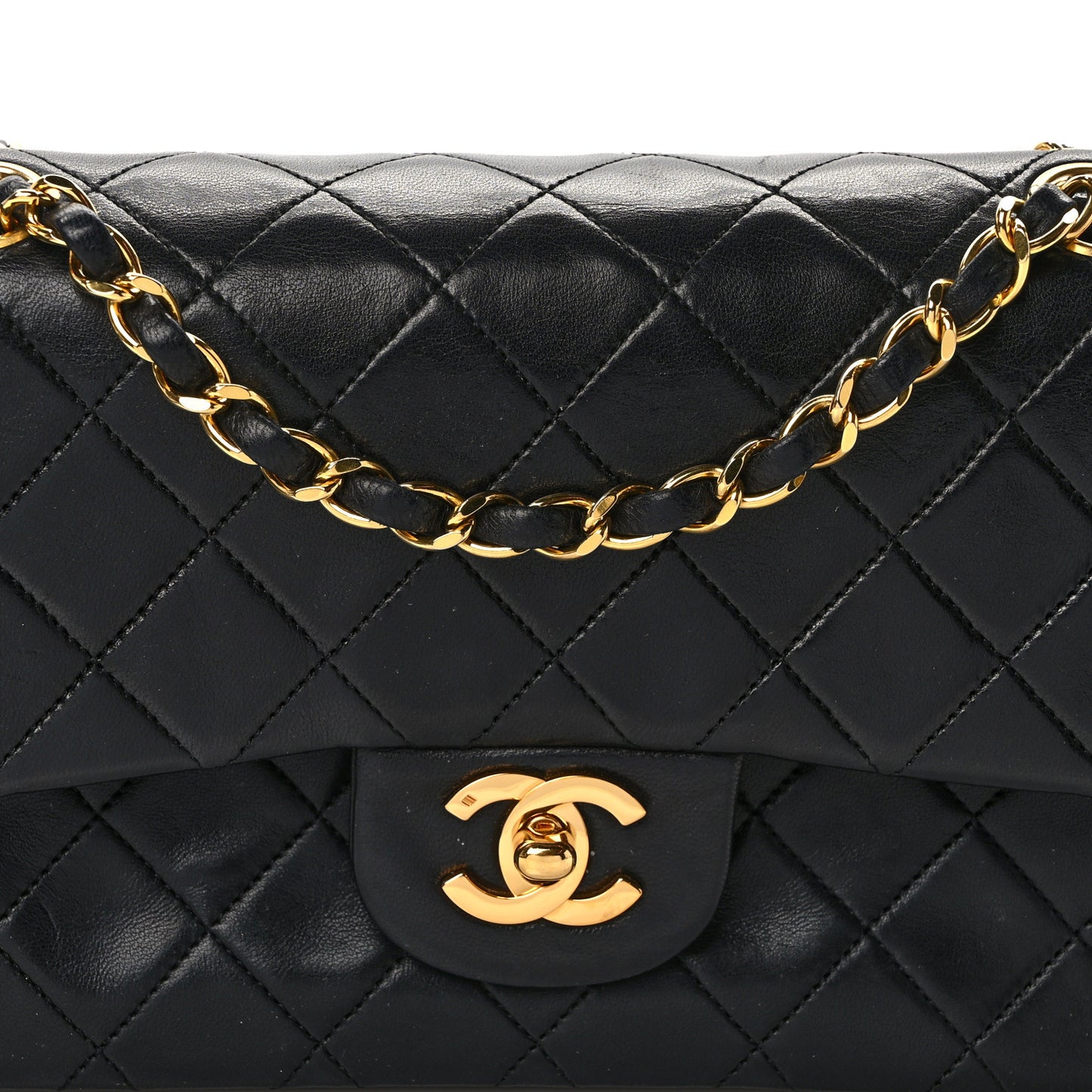 Lambskin Quilted Small Double Flap Black