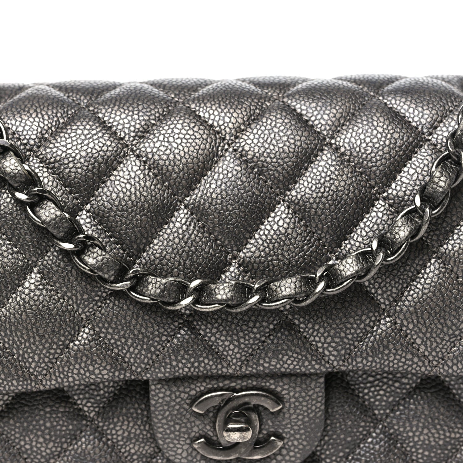 Chanel Metallic Caviar Quilted Medium Double Flap Dark Grey 8 of 10
