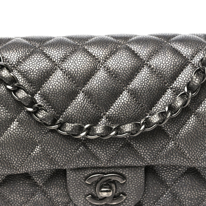 Chanel Metallic Caviar Quilted Medium Double Flap Dark Grey 8 of 10