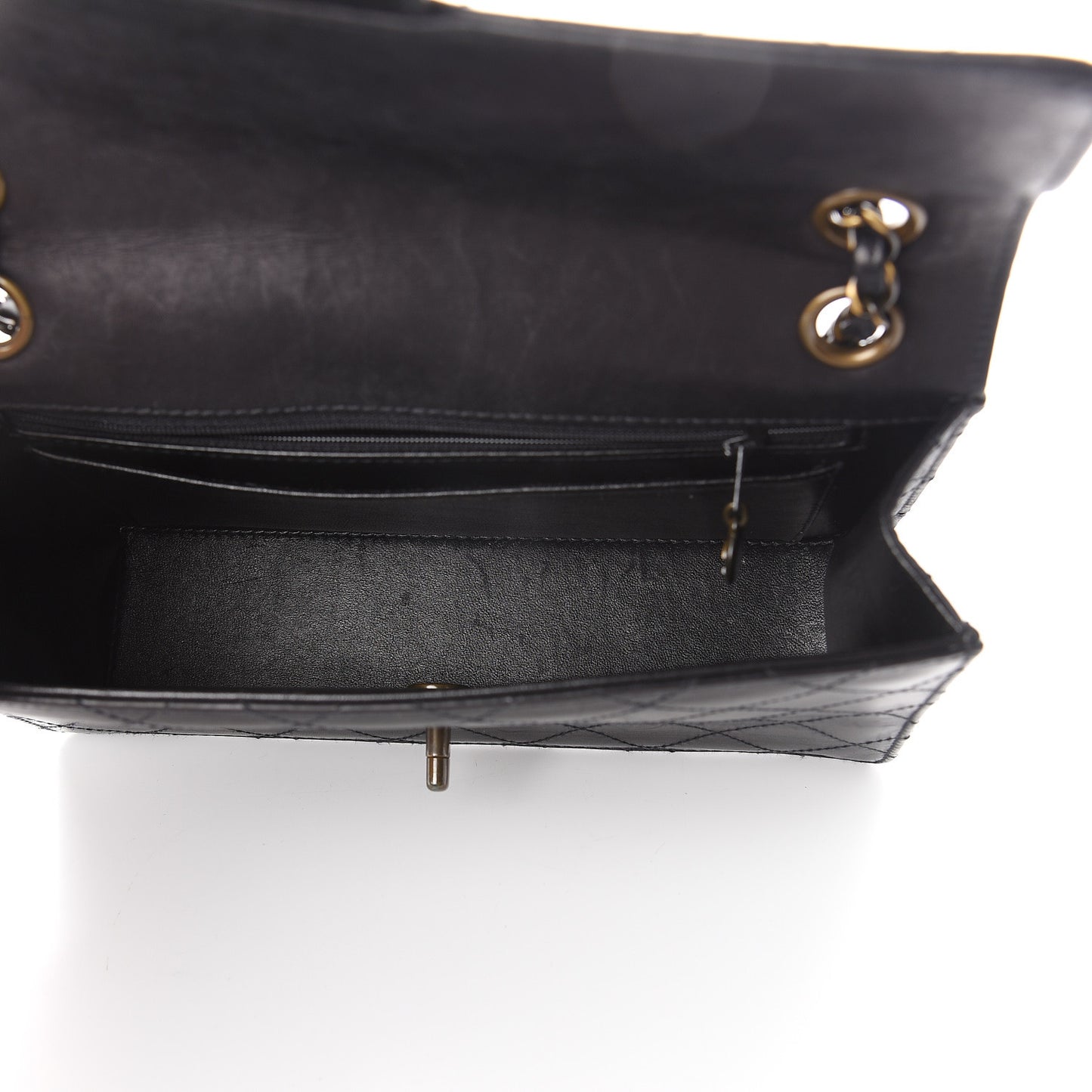 Calfskin Stitched Medium Single Flap Black
