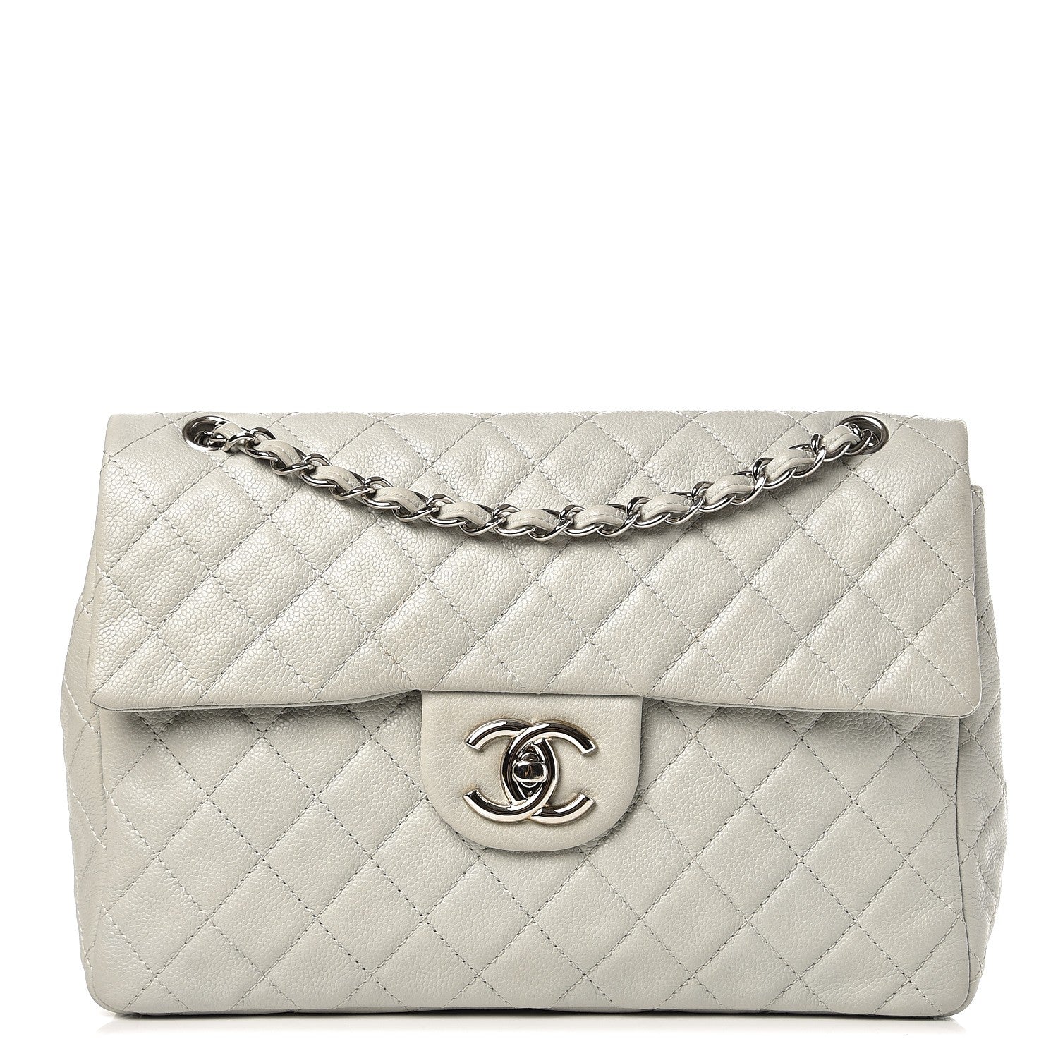 Chanel Caviar Quilted Maxi Single Flap Light Grey 1 of 12