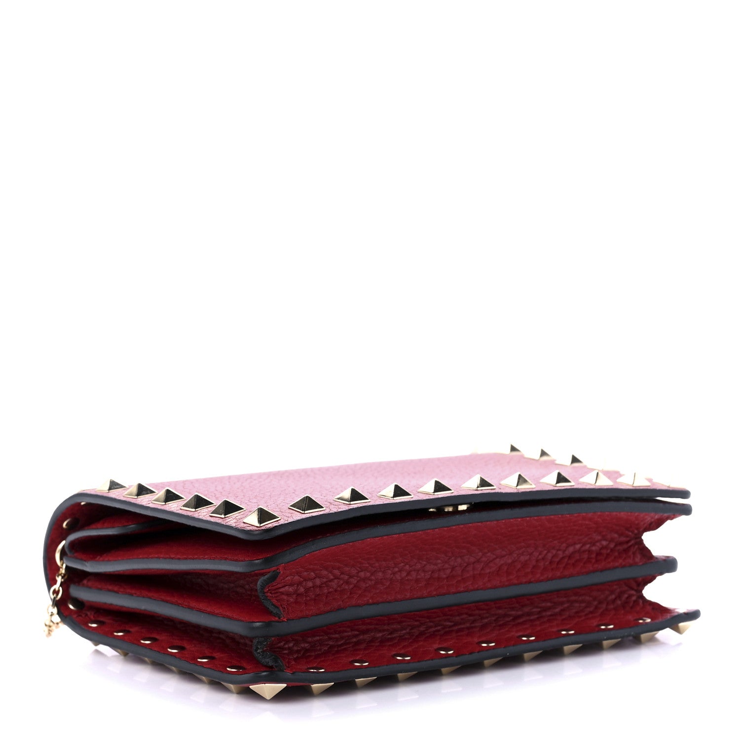 Valentino Garavani Pebbled Calfskin Rockstud Wallet on Chain Rubino 3 of 11