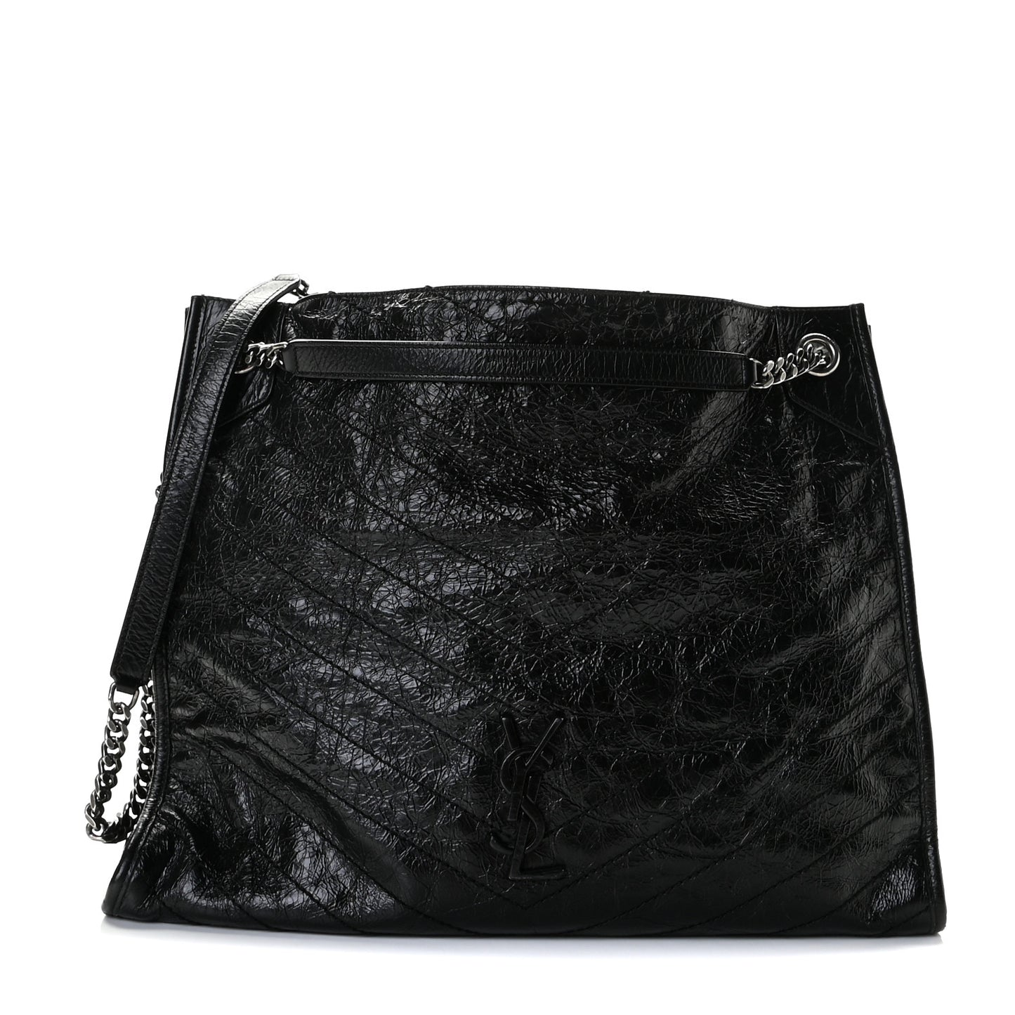 Crinkled Calfskin Matelasse Monogram Niki Shoulder Bag Black