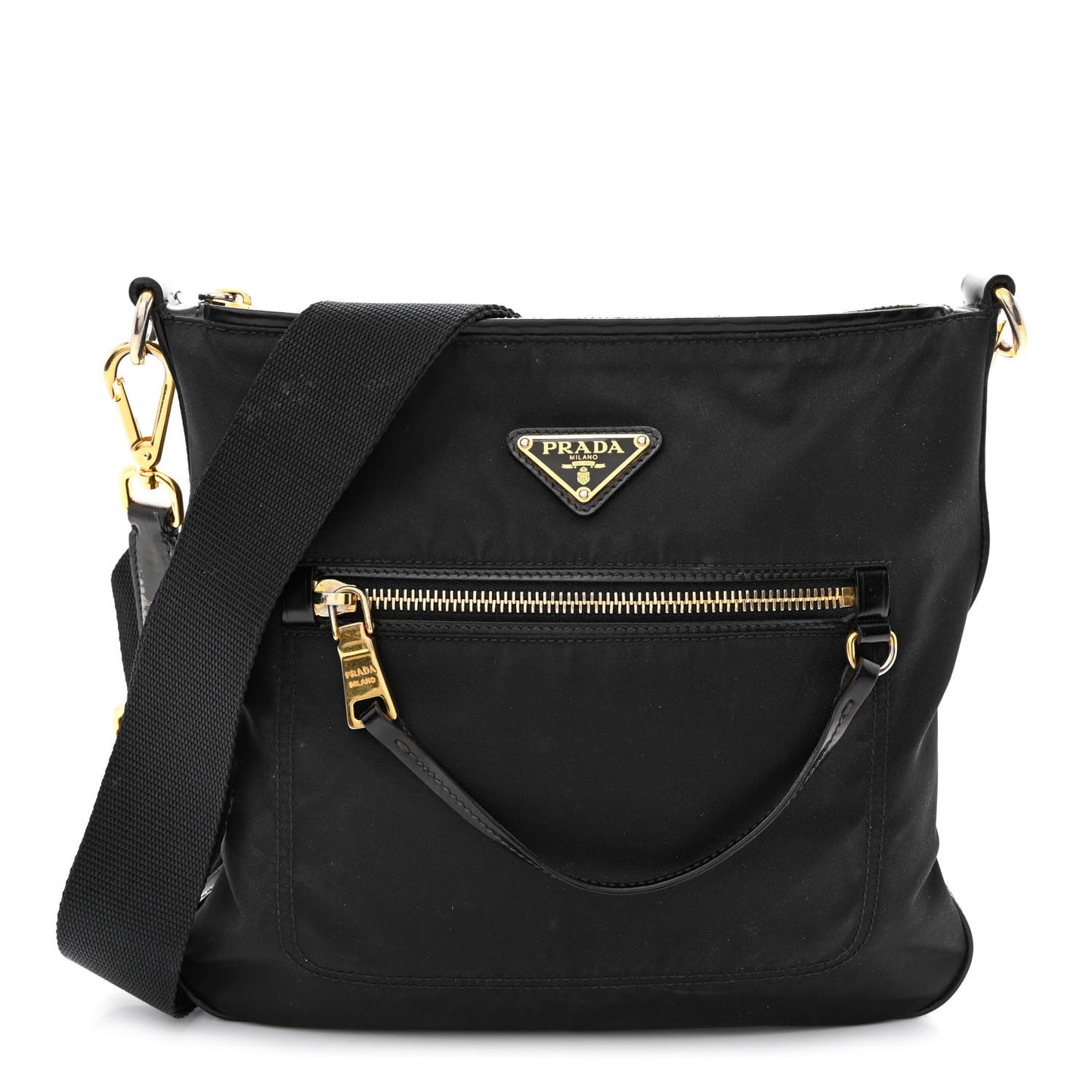 Tessuto Nylon Calfskin Crossbody Bag Black