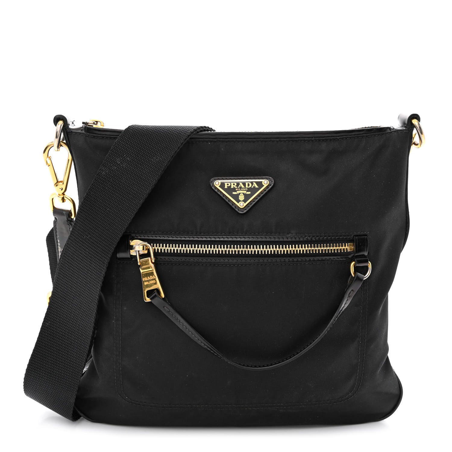 Prada Tessuto Nylon Calfskin Crossbody Bag Black 1 of 14
