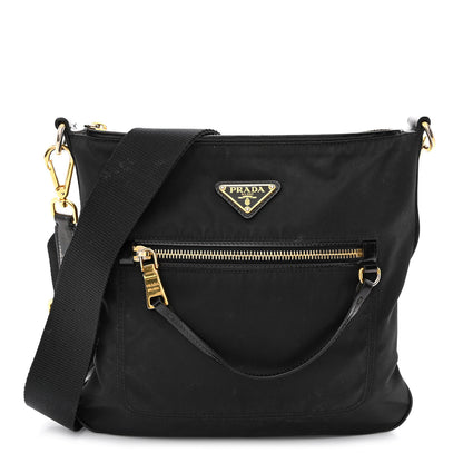 Prada Tessuto Nylon Calfskin Crossbody Bag Black 1 of 14