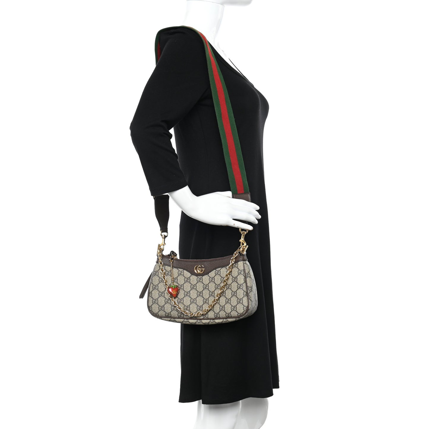 GG Supreme Monogram Textured Dollar Calfskin Web Small Ophidia GG Handbag Beige Ebony New Acero