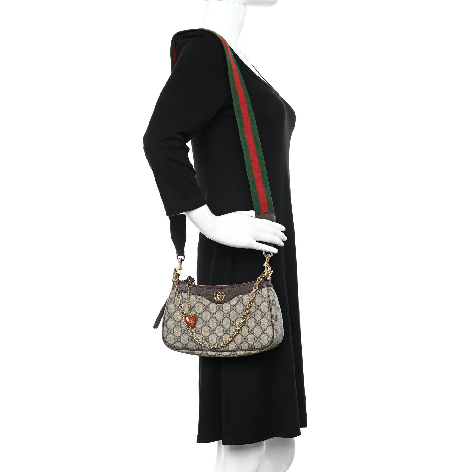 Gucci GG Supreme Monogram Textured Dollar Calfskin Web Small Ophidia GG Handbag Beige Ebony New Acero 2 of 14