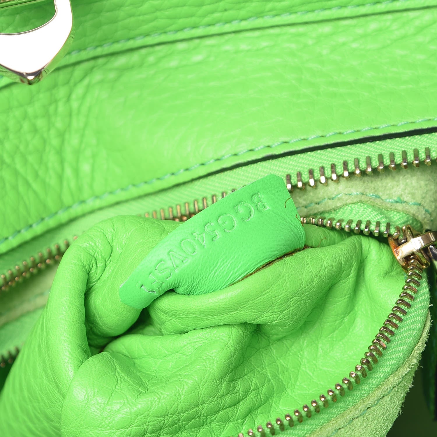 Valentino Garavani Pebbled Calfskin Small Rockstud Double Handle Tote Green Fluo 9 of 15