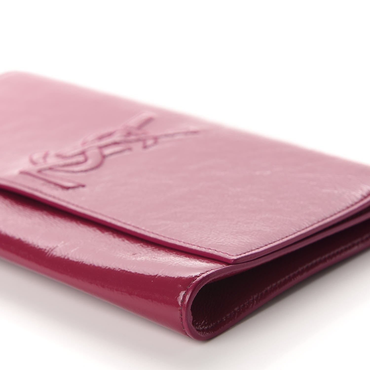 Saint Laurent Textured Patent Monogram Large Belle De Jour Clutch Fuchsia 7 of 9