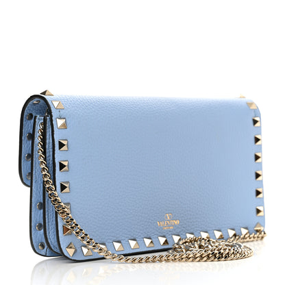 Valentino Garavani Grainy Calfskin Rockstud Chain Pouch Popeline Blue 3 of 13