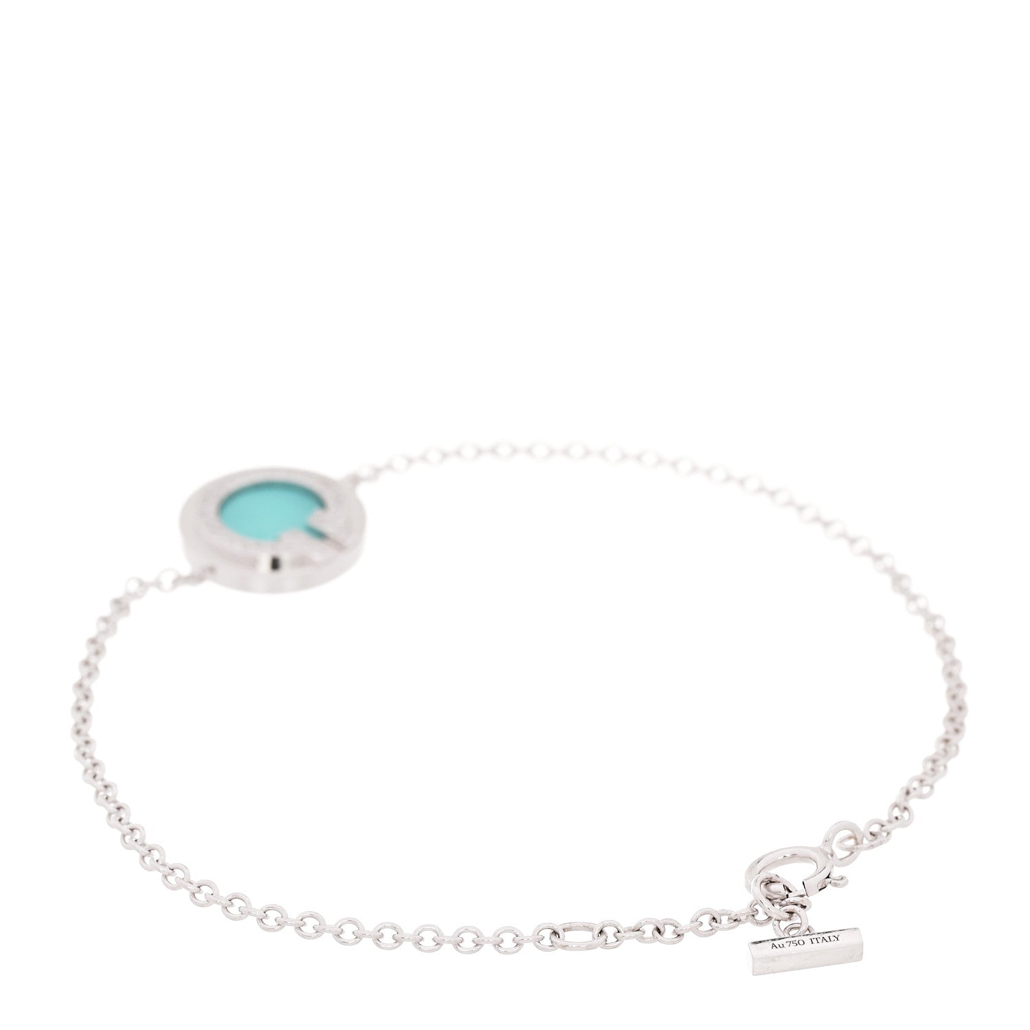 Tiffany 18K White Gold Diamond Turquoise T Circle Bracelet 2 of 7