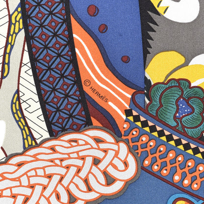 Hermes Silk Twill Duo Cosmique Scarf 90 Bleu Moyen Vert Ocre 5 of 5