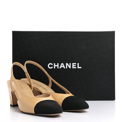 Chanel Goatskin Grosgrain Cap Toe CC Slingback Sandals 38.5 Beige Black 11 of 11
