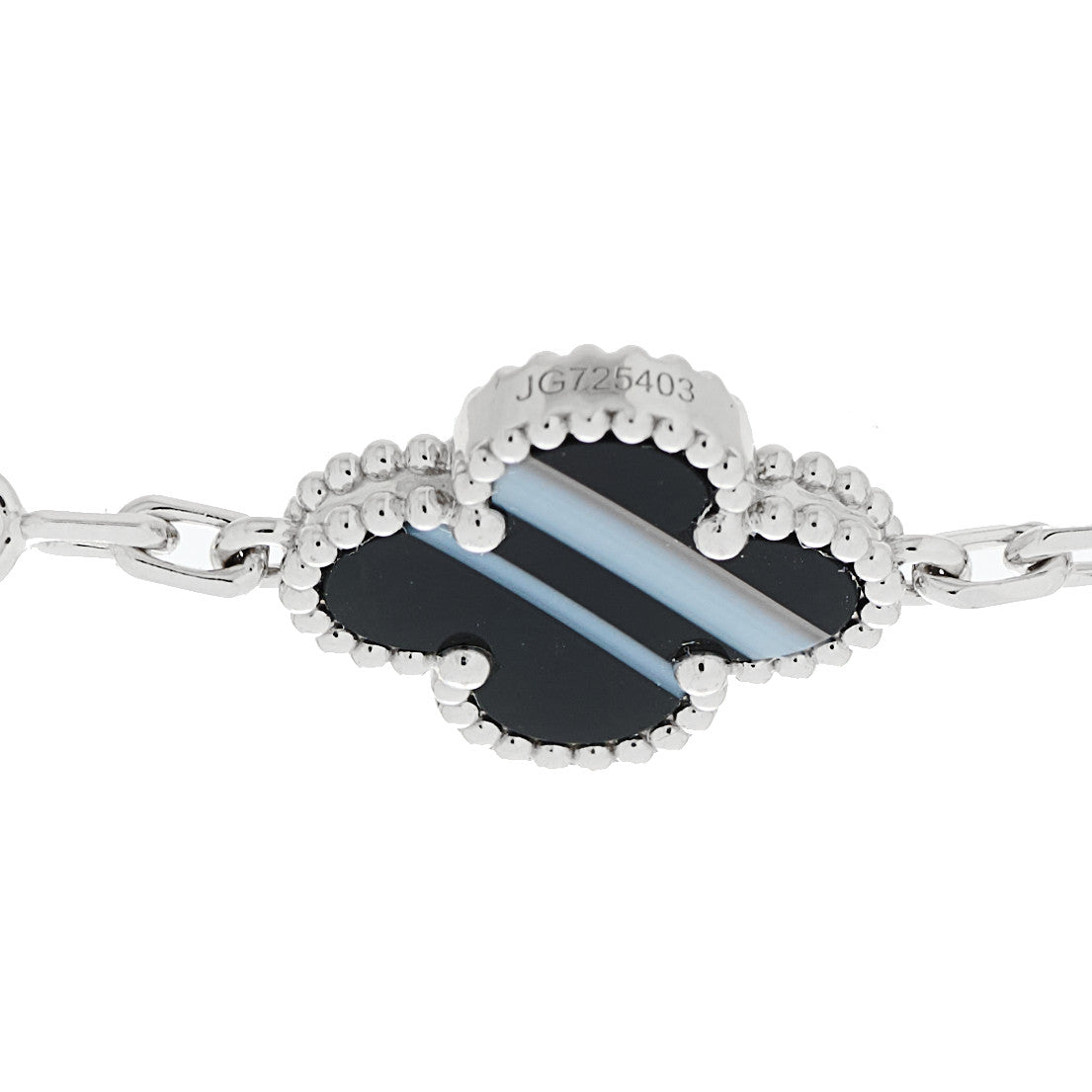 18K White Gold Veined Black Onyx 5 Motifs Vintage Alhambra Bracelet