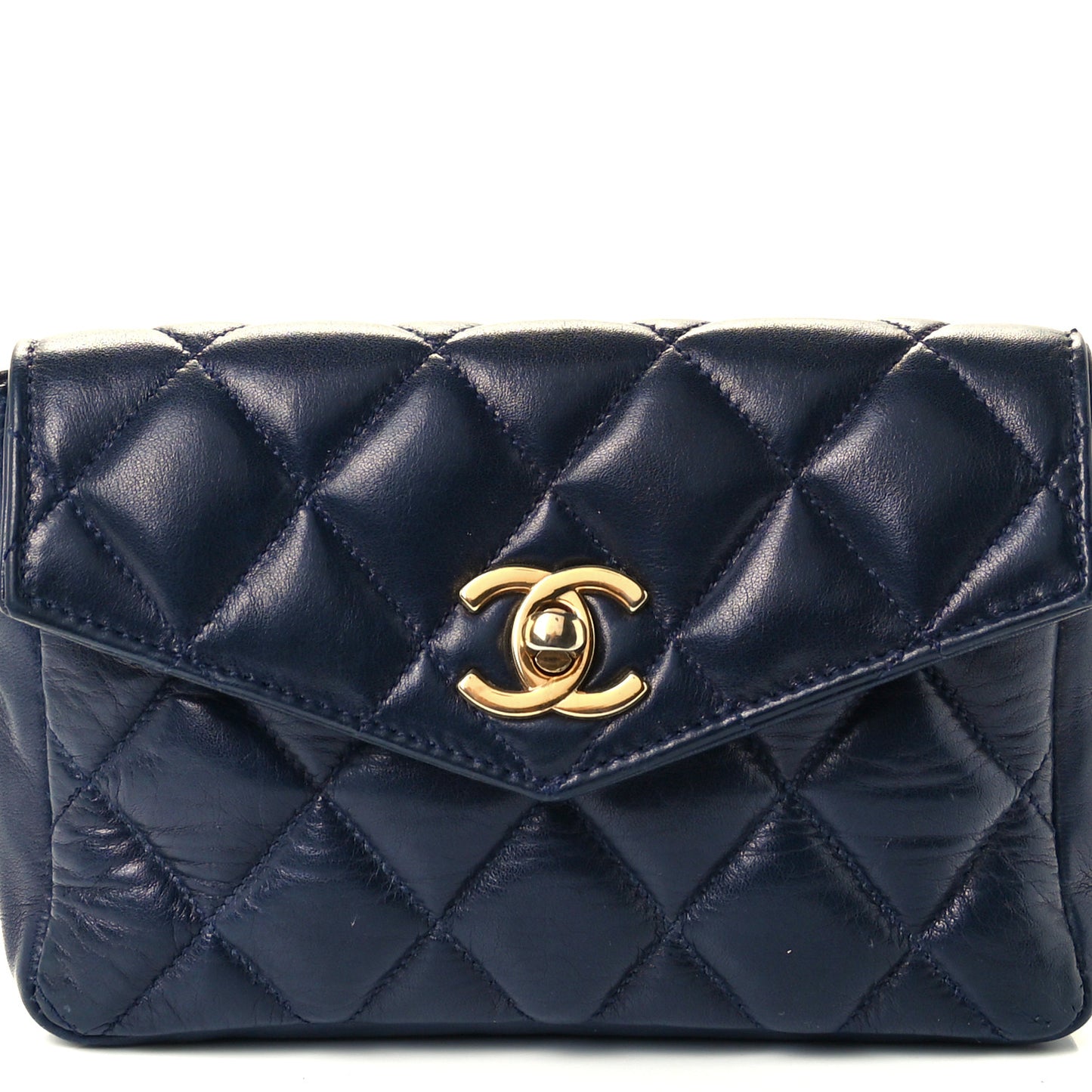 Lambskin Quilted Flap Waist Belt Bag Navy