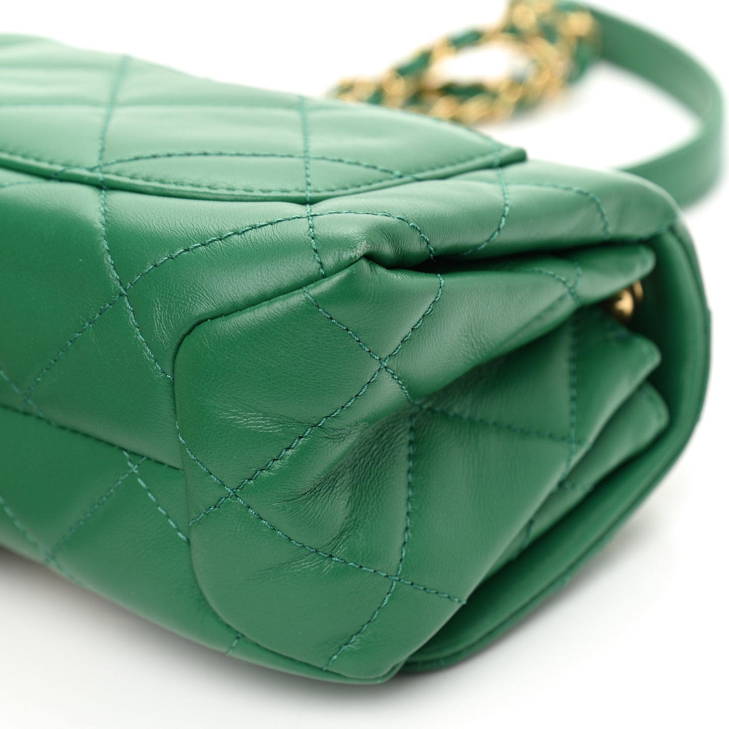 Lambskin Quilted Mini Color Match Flap Green