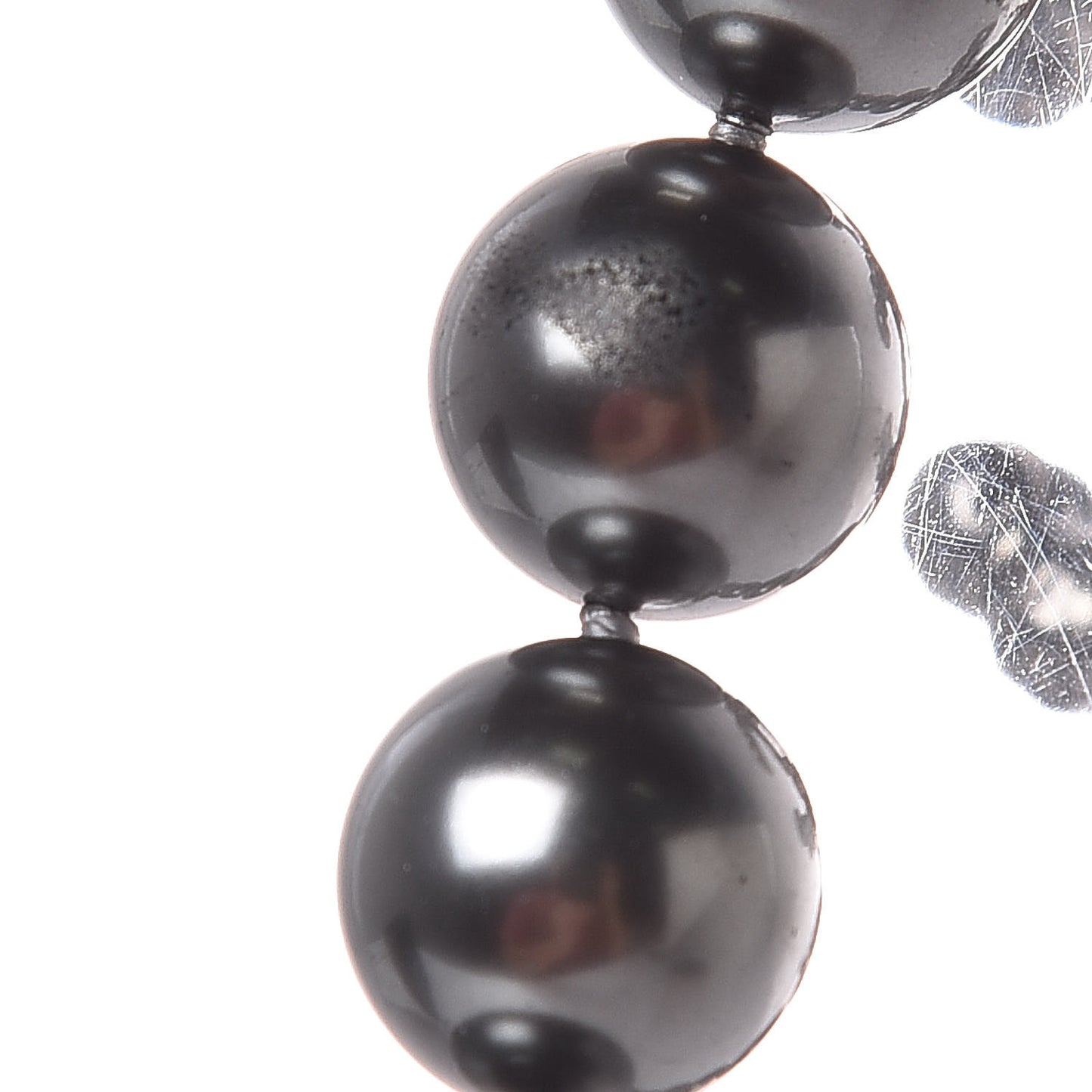 Ruthenium Graduated Pearl CC Long Necklace Dark Grey