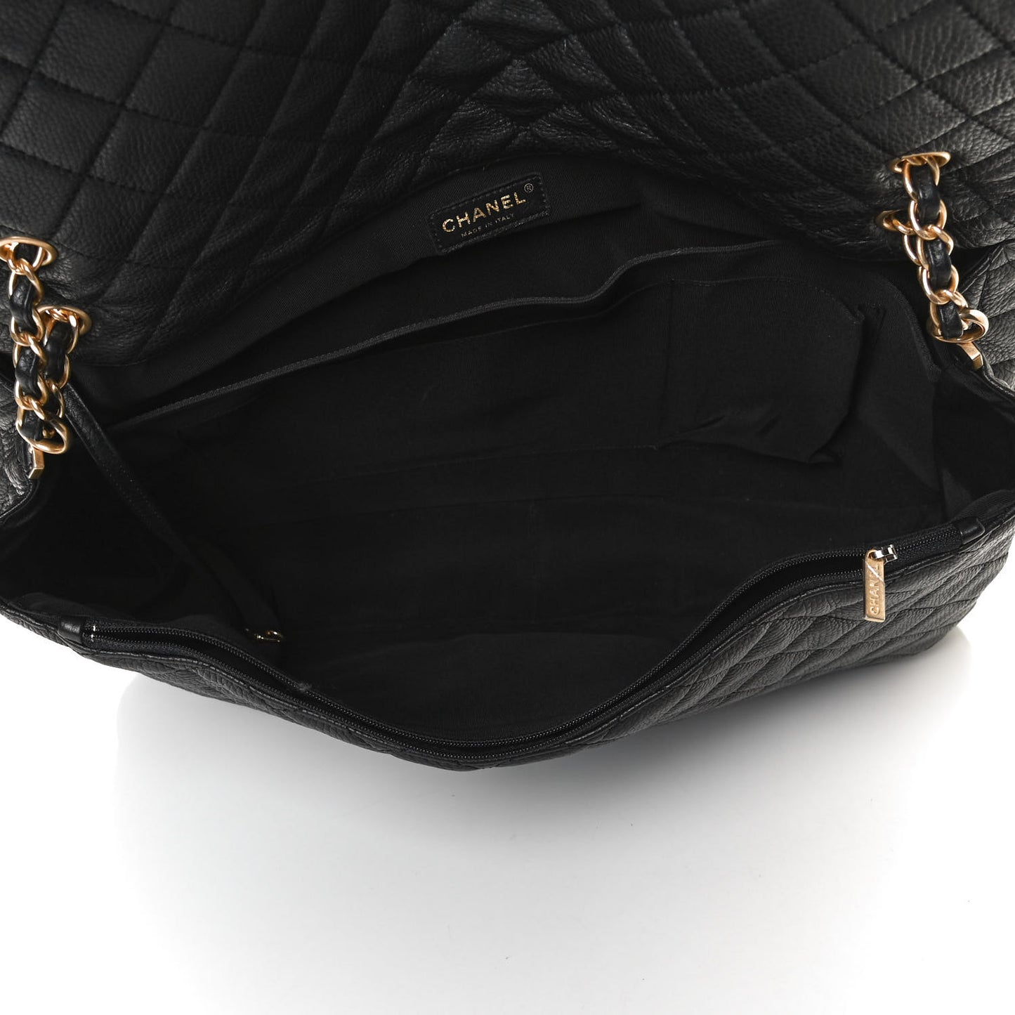 Calfskin Quilted XXL Travel Flap Bag Black