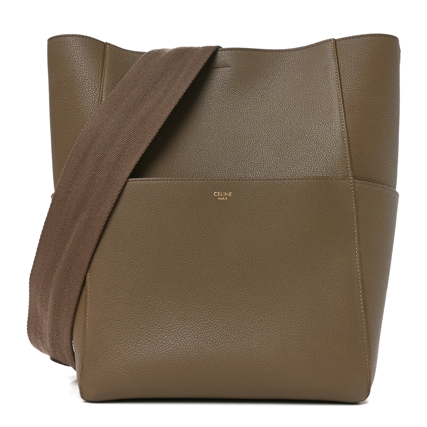 Soft Grained Calfskin Sangle Bucket Bag Taupe
