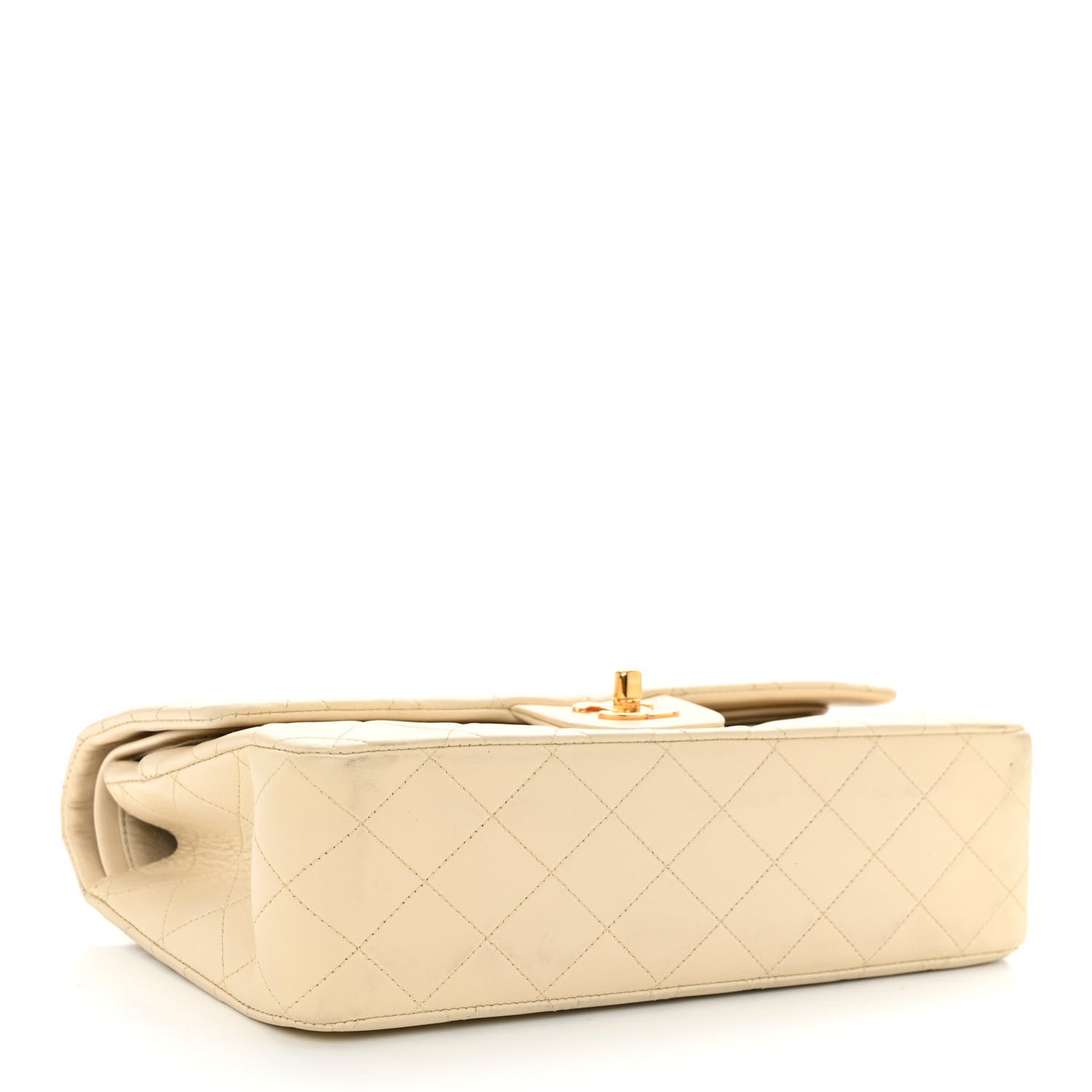 Lambskin Quilted Medium Double Flap Beige