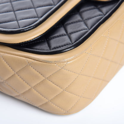 Chanel Lambskin Quilted Large Twist Two Tone Flap Bag Black Beige 9 of 14