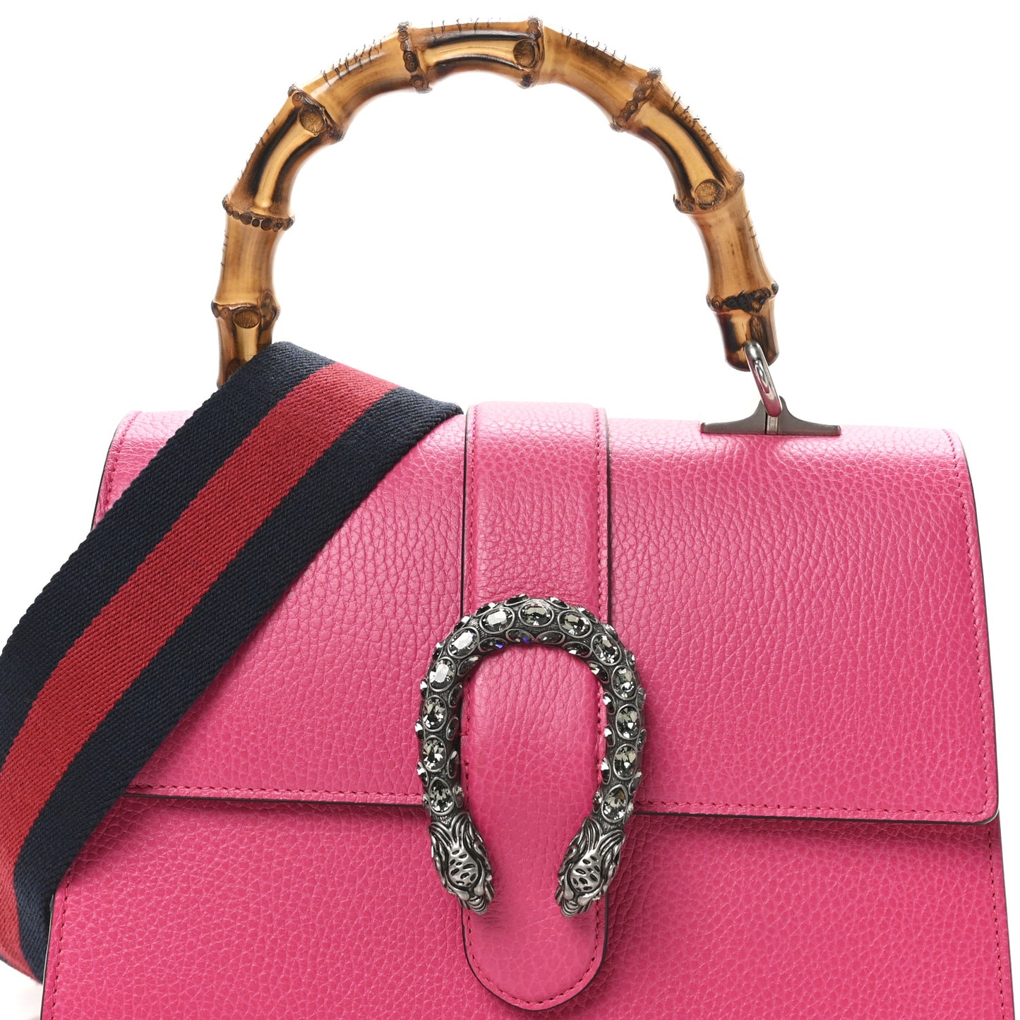 Dollar Calfskin Crystal Web Medium Dionysus Bamboo Top Handle Bag Box Pink Black Diamond