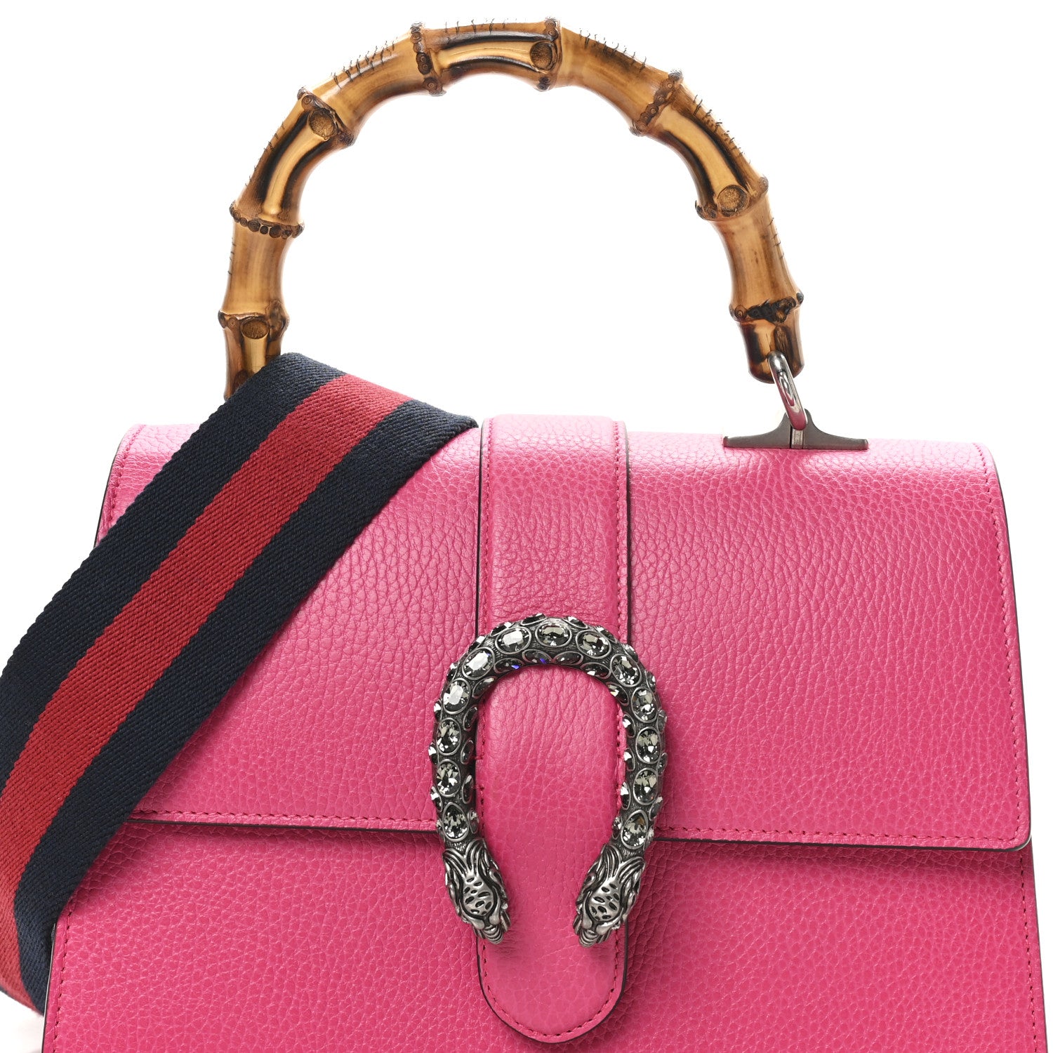 Gucci Dollar Calfskin Crystal Web Medium Dionysus Bamboo Top Handle Bag Box Pink Black Diamond 8 of 10