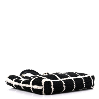 Chanel Shearling Lambskin Fluffy Tartan Shopping Bag Black White 4 of 12