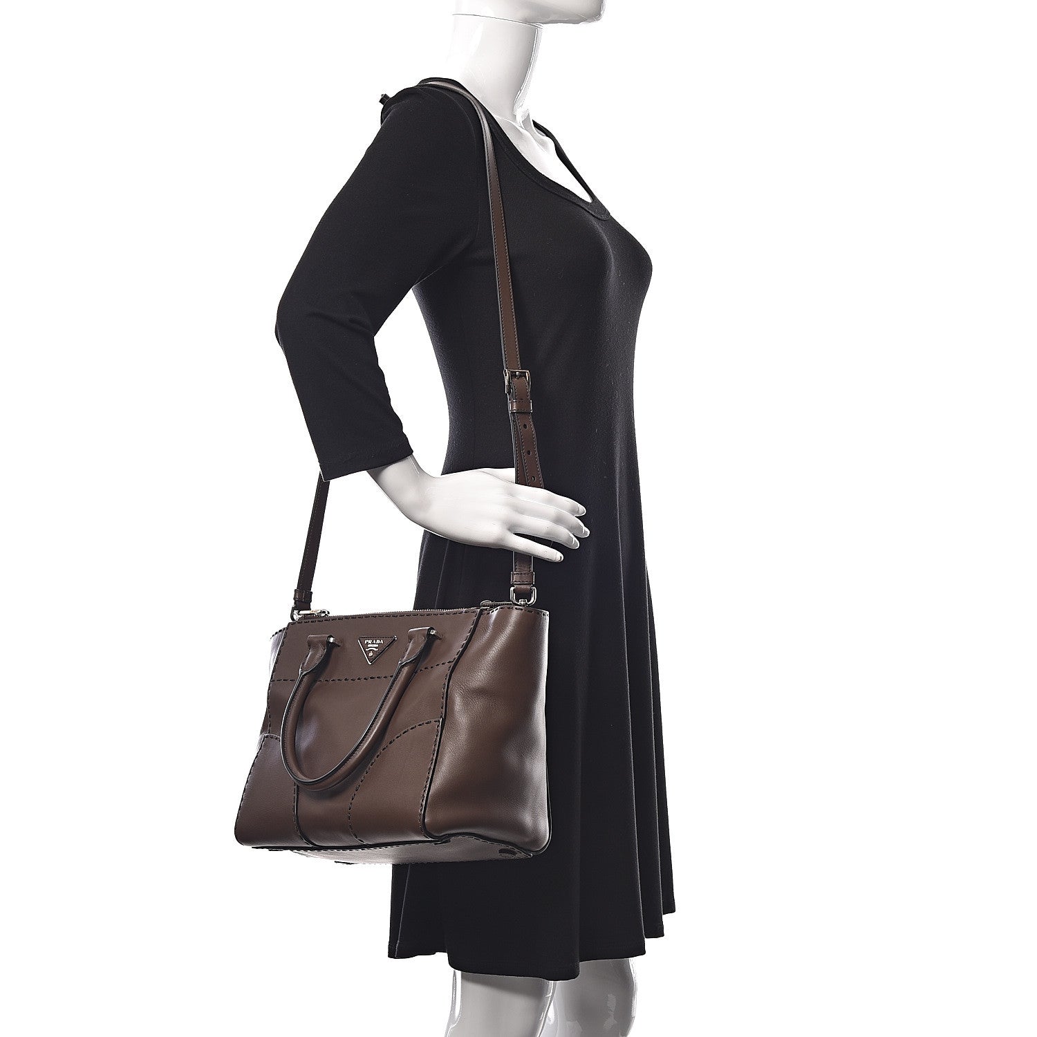 Prada City Calf Small Stitched Twin Pocket Tote Cacao 2 of 13