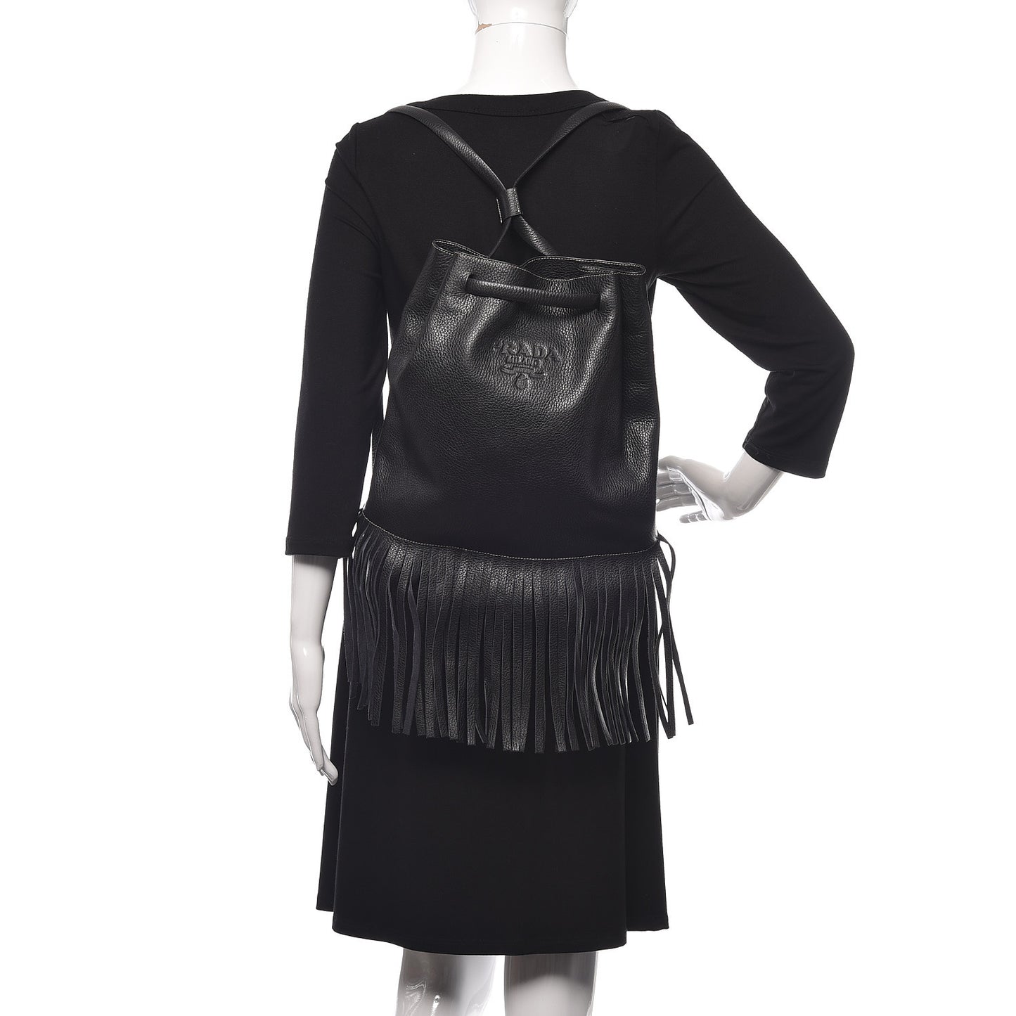 Cervo Deerskin Embossed Logo Fringe Backpack Black
