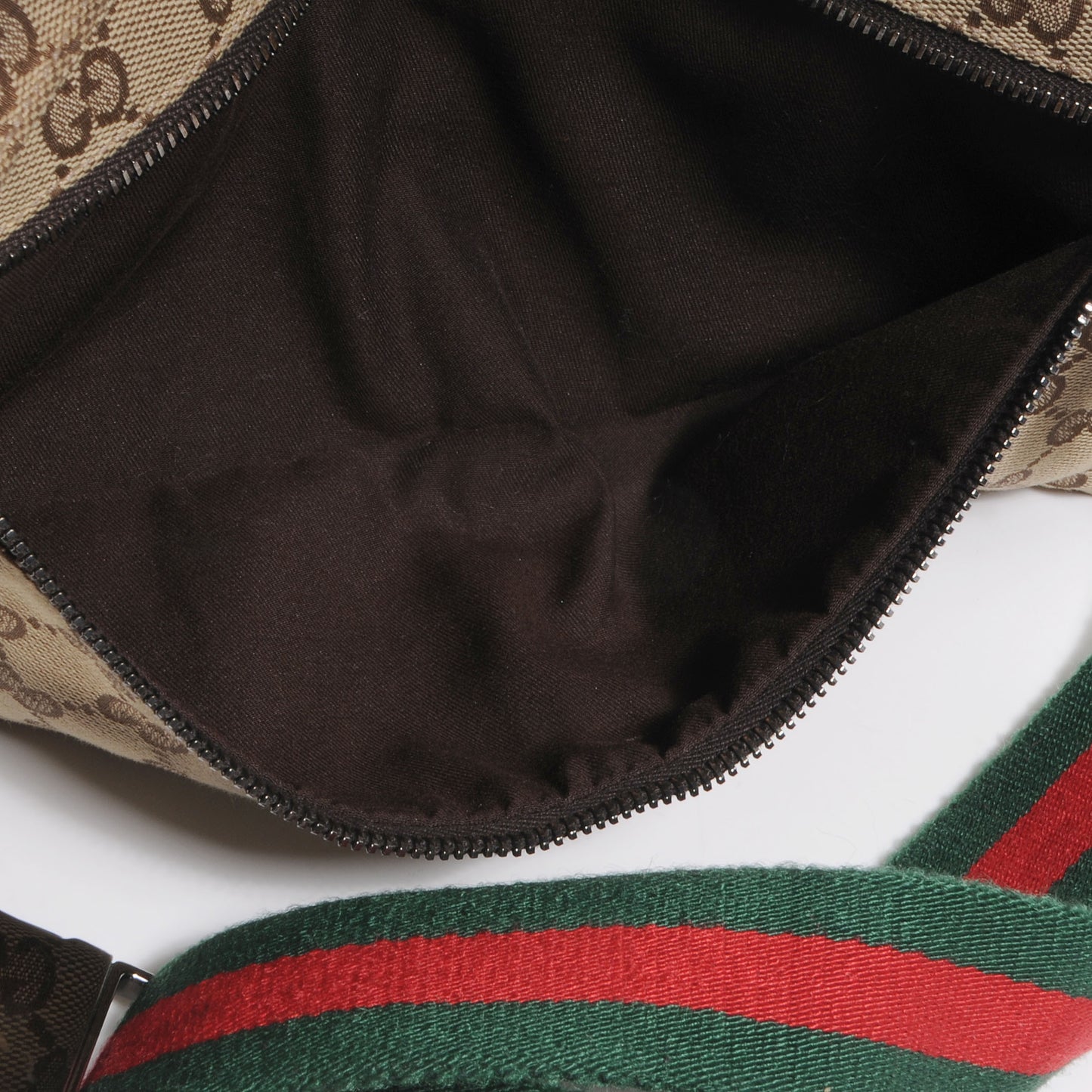 GG Monogram Web Double Pocket Belt Bag Dark Brown