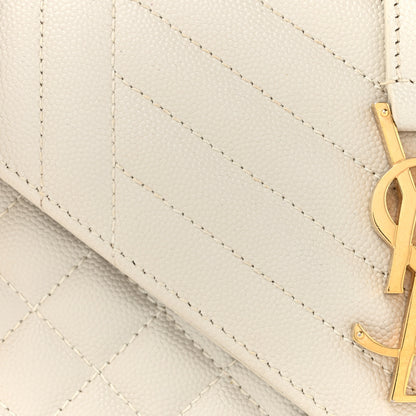 Saint Laurent Grain De Poudre Textured Mixed Matelasse Medium Triquilt Monogram Satchel Crema Soft 8 of 15