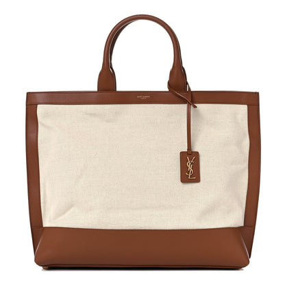 Saint Laurent Calfskin Linen Two Tone Cabas Tote Beige 1 of 12