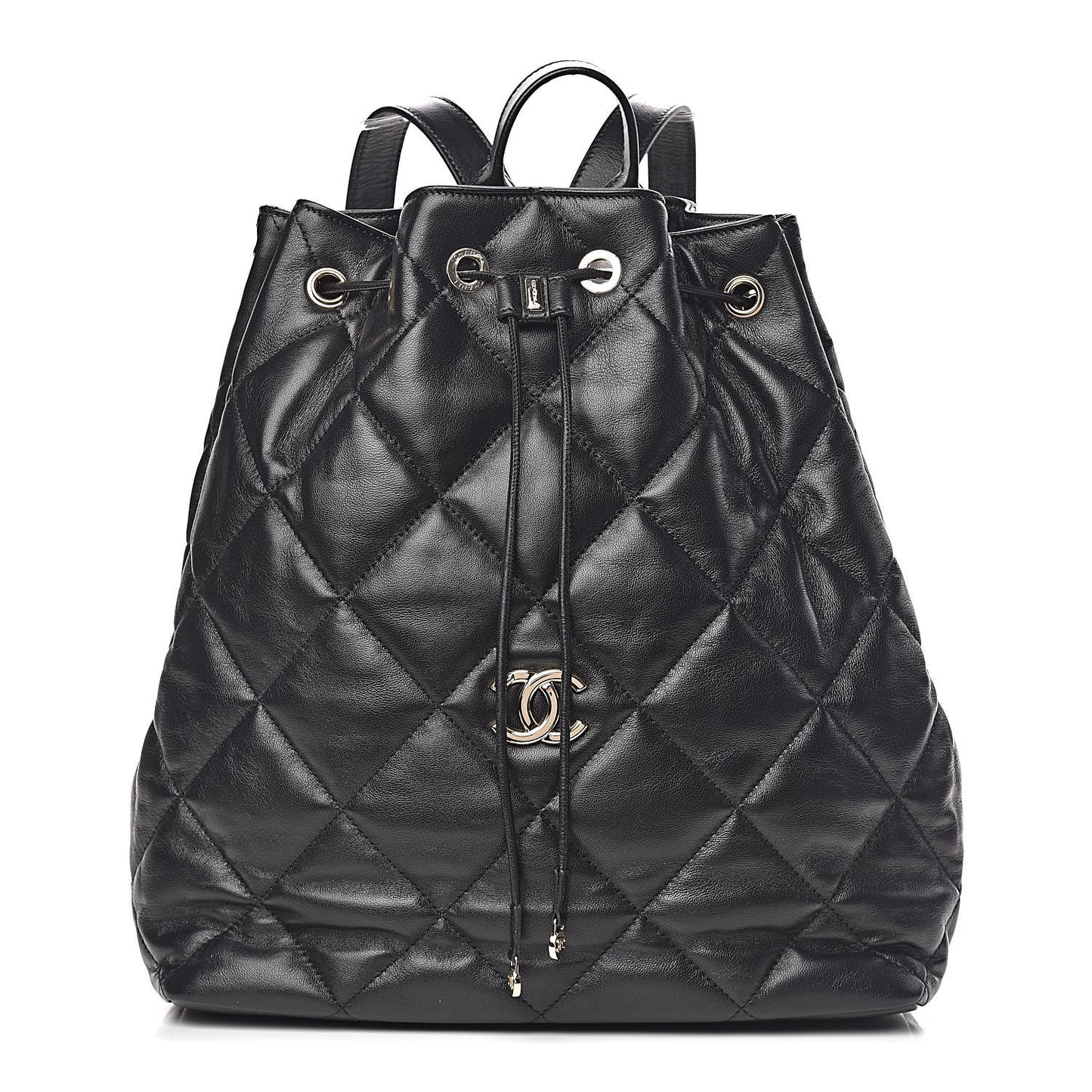 Lambskin Quilted Drawstring Backpack Black