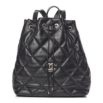 Chanel Lambskin Quilted Drawstring Backpack Black 1 of 14