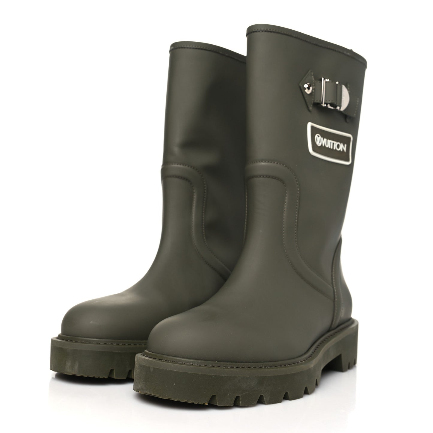 Rubber Calfskin Territory Flat Boots 38 Khaki