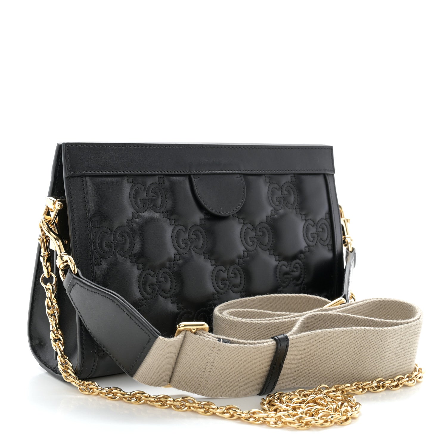 Gucci Calfskin GG Matelasse Small Slim Chain Shoulder Bag Black Natural 3 of 10