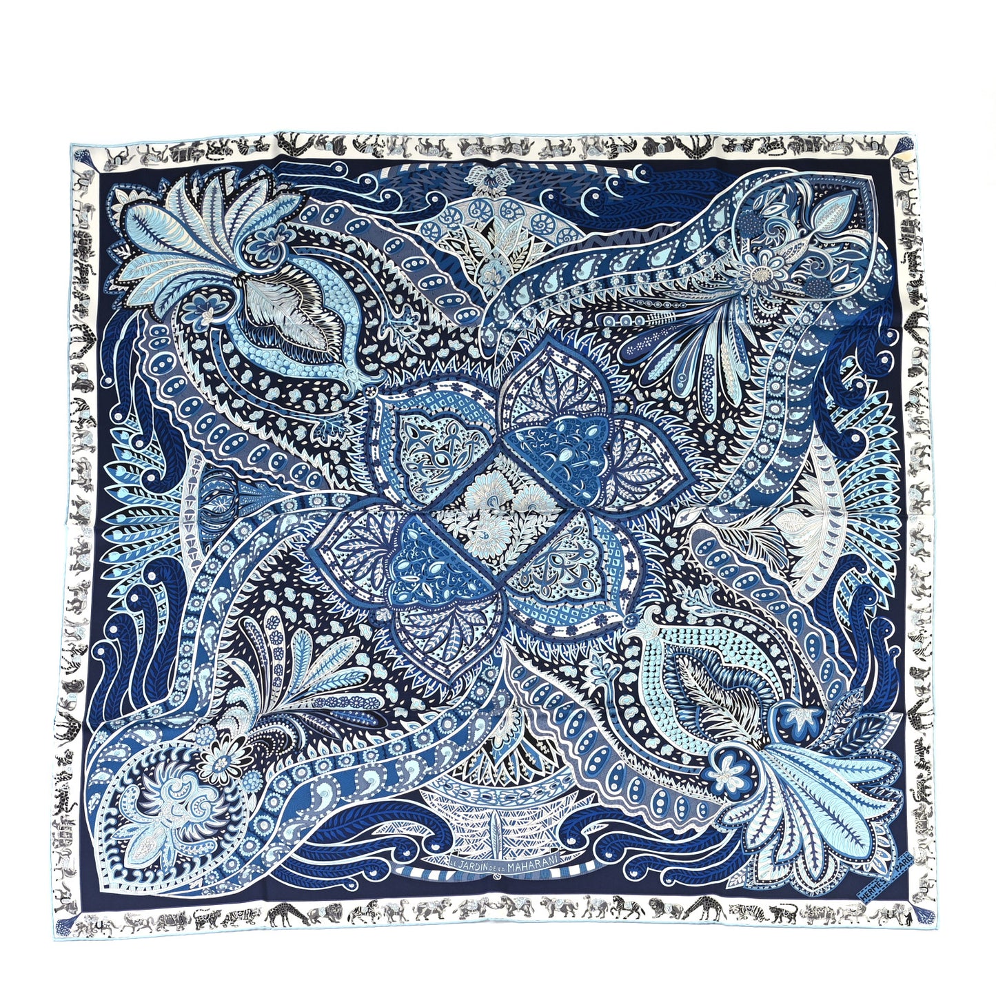 Silk Le Jardin De La Maharani Scarf 90 Marine Ciel White