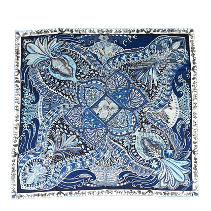 Hermes Silk Le Jardin De La Maharani Scarf 90 Marine Ciel White 1 of 6