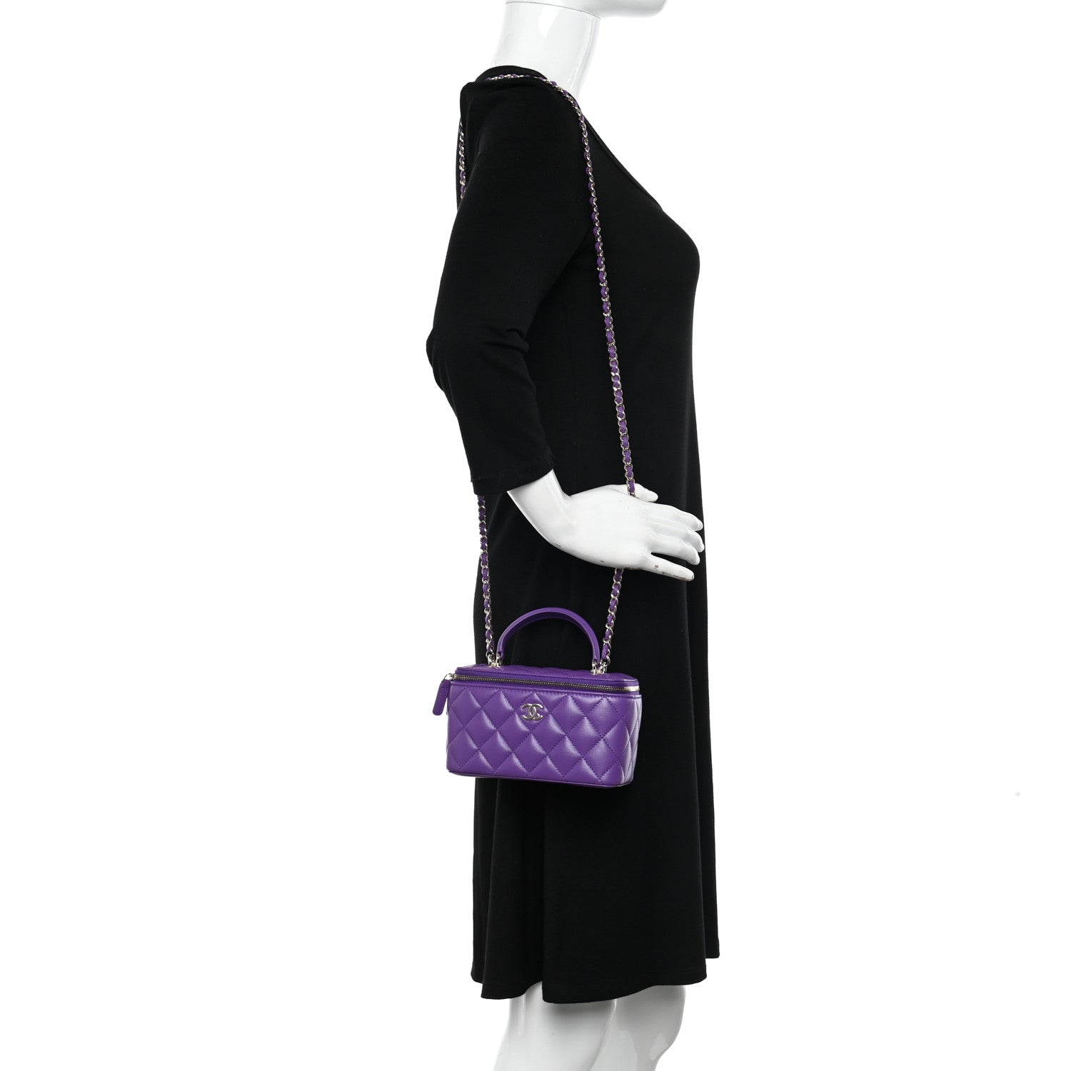 Chanel Lambskin Quilted Small Top Handle Vanity Case With Chain Purple 2 of 11